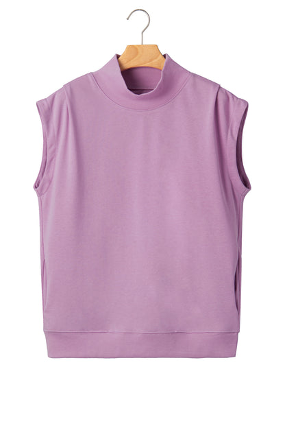 Myosotis Solid Color High Neck Cap Sleeve Loose Top