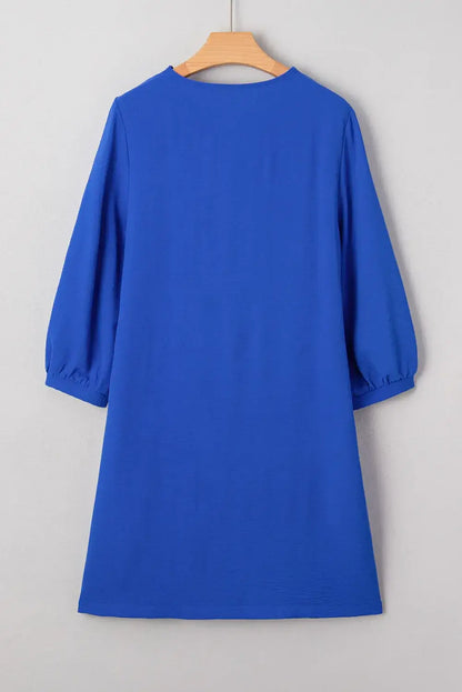 Sky Blue Frilled V Neck Bracelet Sleeve Shift Mini Dress