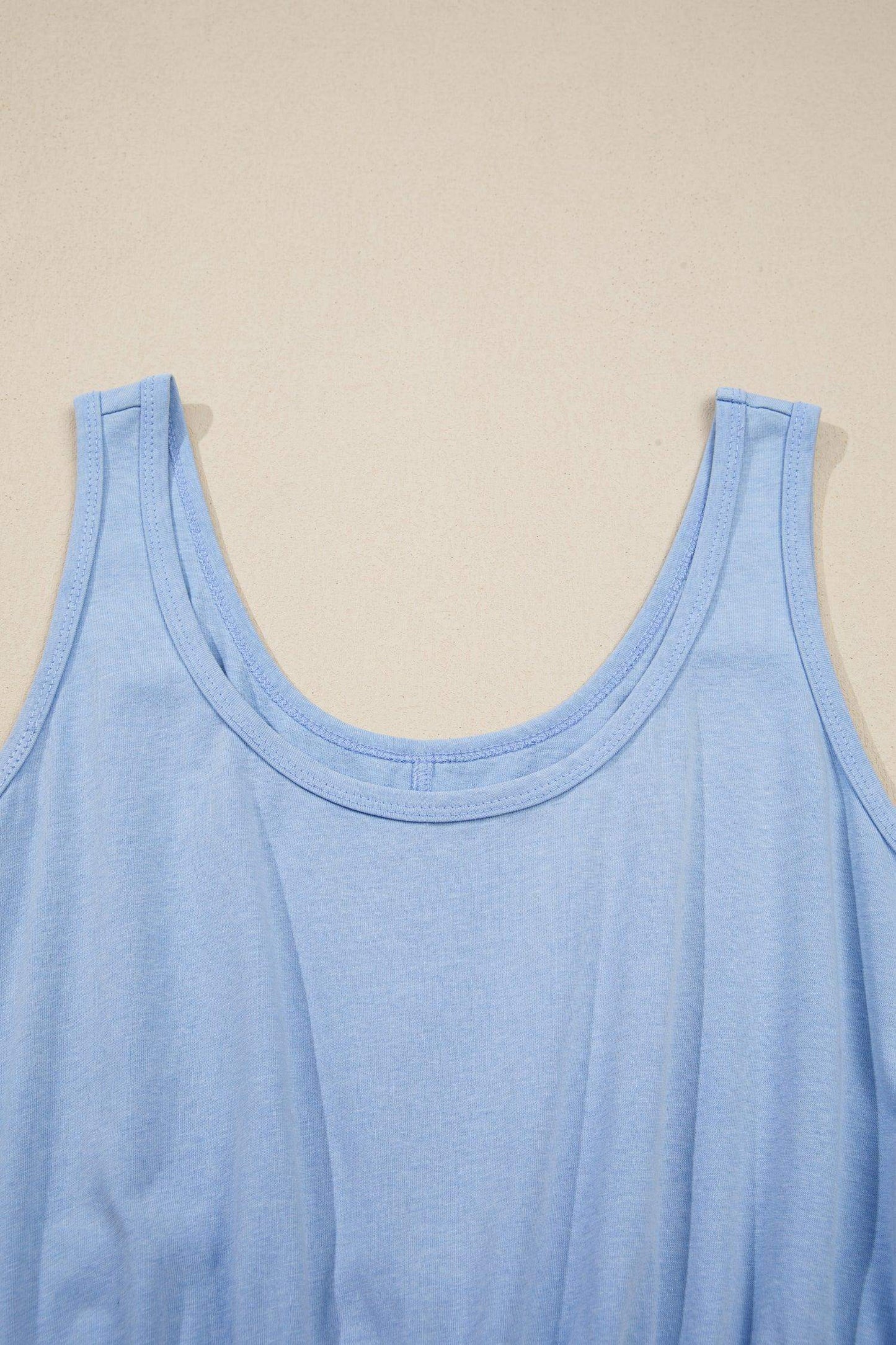 Sky Blue Mineral Wash Elastic Waist Tank Dress with Side Pockets - Sweet Fashion Wholesale