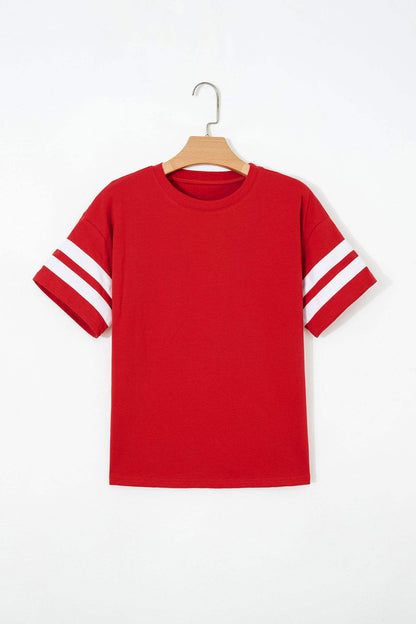Black Varsity Striped Short Sleeve Crew Neck T Shirt