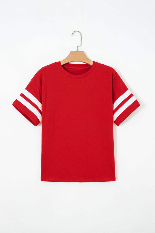 Black Varsity Striped Short Sleeve Crew Neck T Shirt
