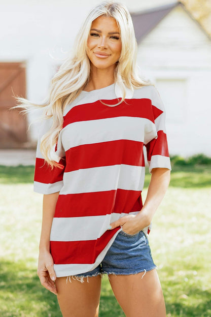 Bright Pink Striped Color Block Oversize Tunic Tee
