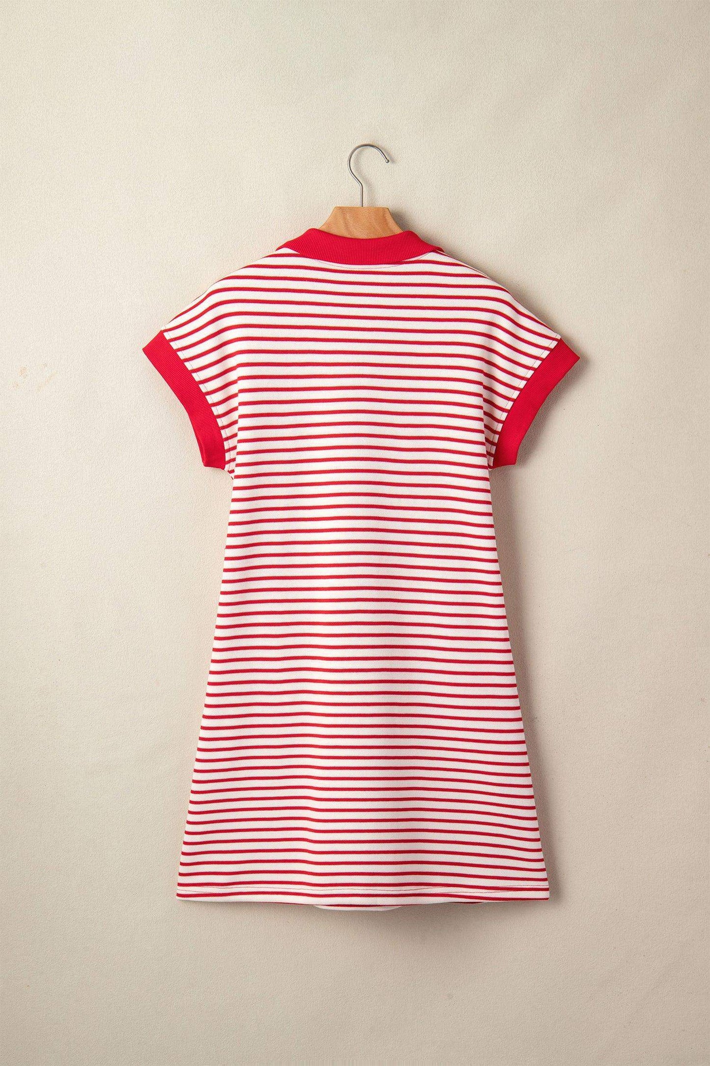 Green Stripe Quarter Zip Polo Collar T Shirt Dress with Pockets
