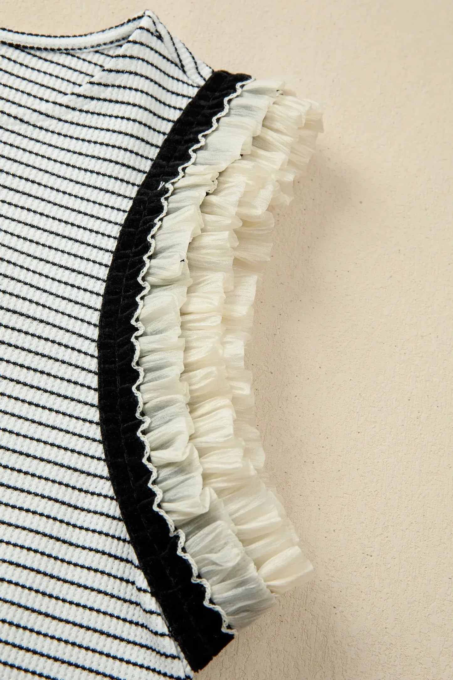 Black Stripe Contrasted Ruffle Trim Casual Tank Top - Sweet Fashion Wholesale