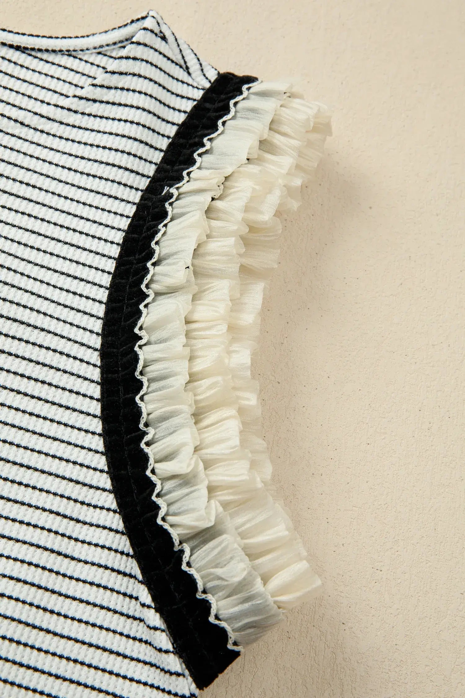 Black Stripe Contrasted Ruffle Trim Casual Tank Top - Sweet Fashion Wholesale