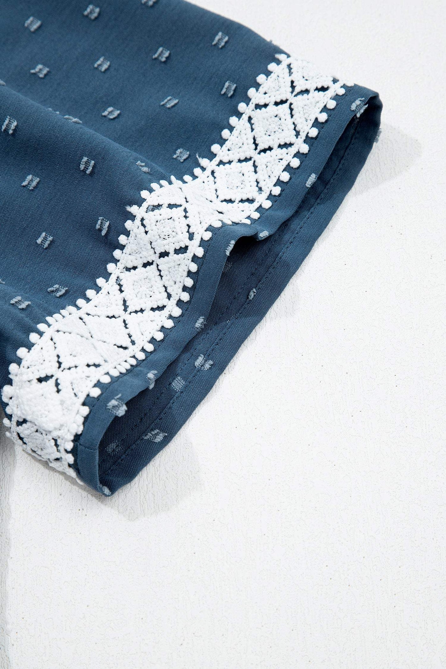 Dusk Blue Plus Size V Neck Swiss Dot Lace Patchwork Detail Flared Midi Dress