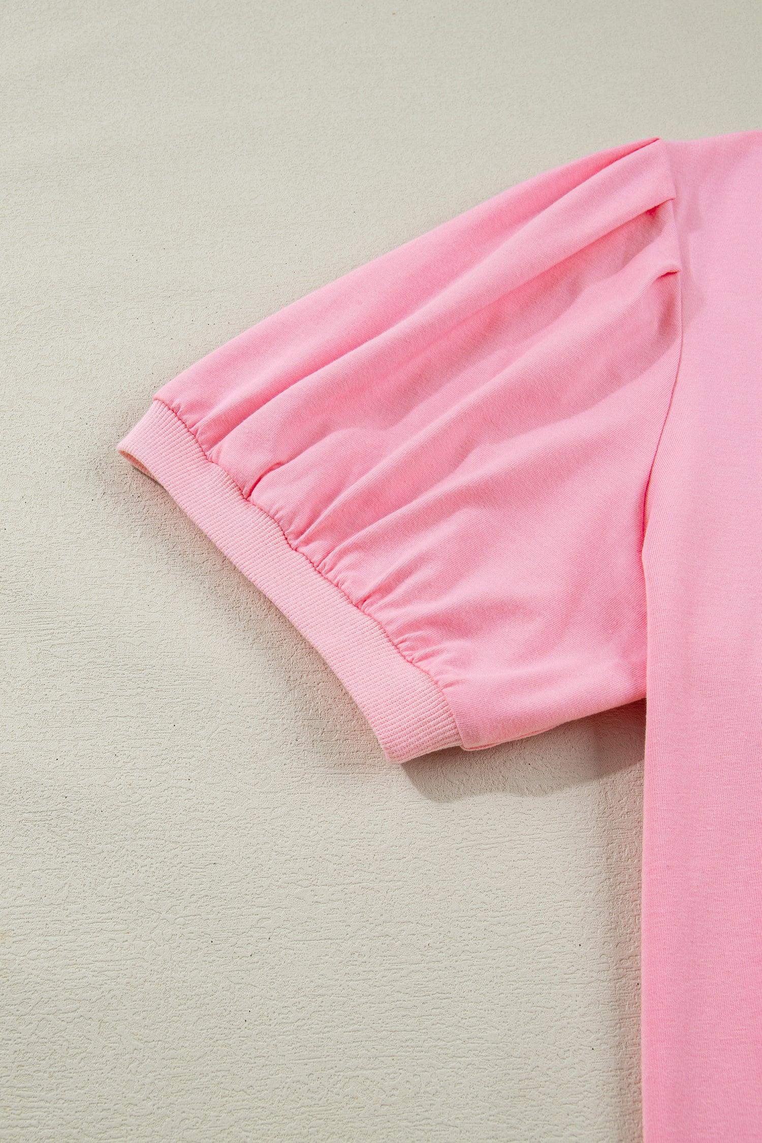 Bonbon V Neck Pleated Short Puff Sleeve Plus Size Blouse - Sweet Fashion Wholesale