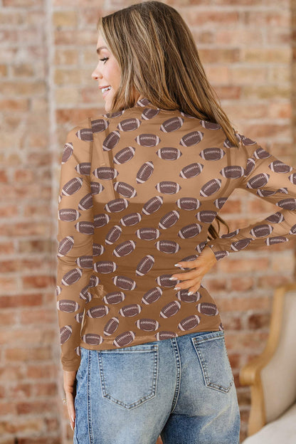 Black Baseball Game Day Sheer Mesh Long Sleeve Top