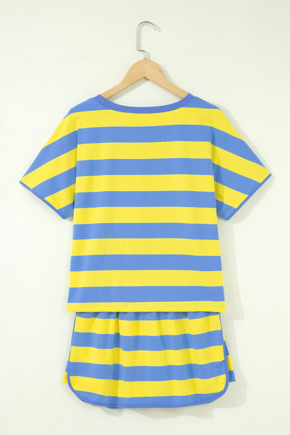 Rose Stripe Dolman Tee Drawstring Skort Athletic 2pcs Set
