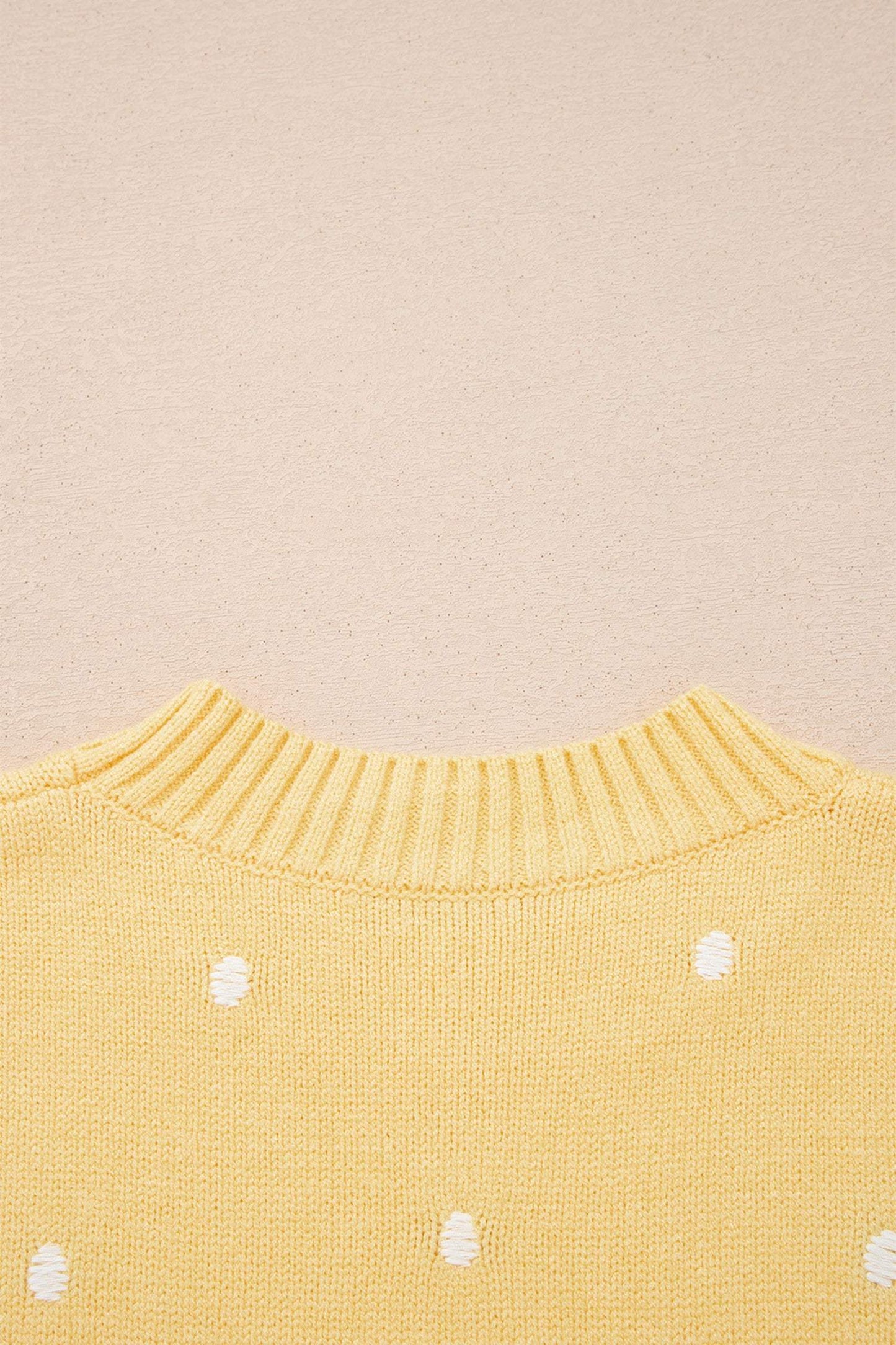 Yellow Cream Elegant Polka Dot Bubble Short Sleeve Sweater