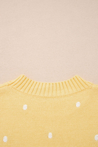 Yellow Cream Elegant Polka Dot Bubble Short Sleeve Sweater