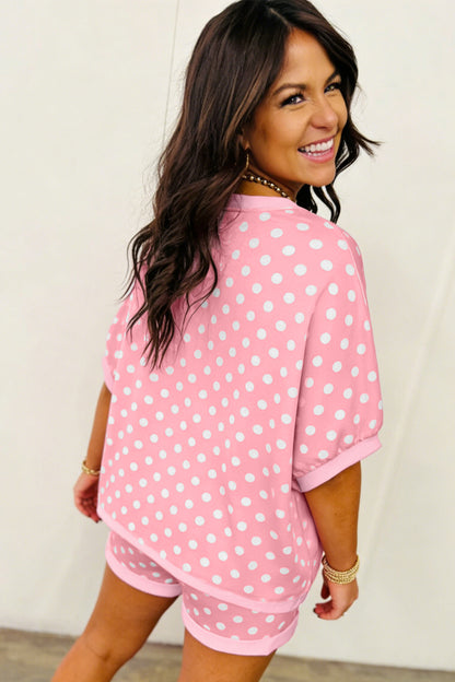 Green Polka Dot Oversized Top Drawstring Short Set