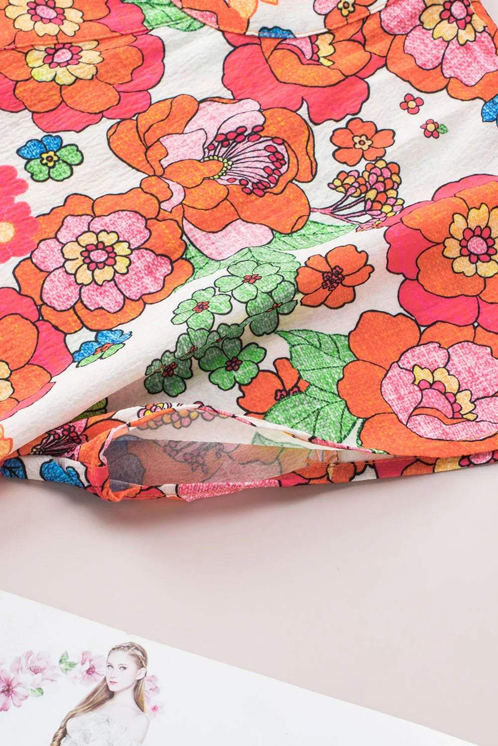 Fiery Red Floral Split Neck Top