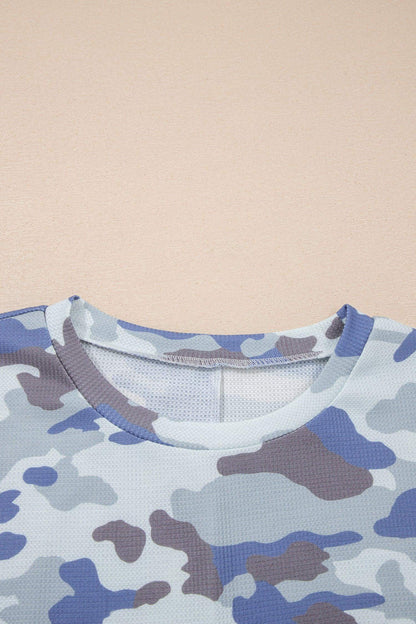 Gray Plus Size Camouflage Print Textured Casual Tee - Sweet Fashion Wholesale