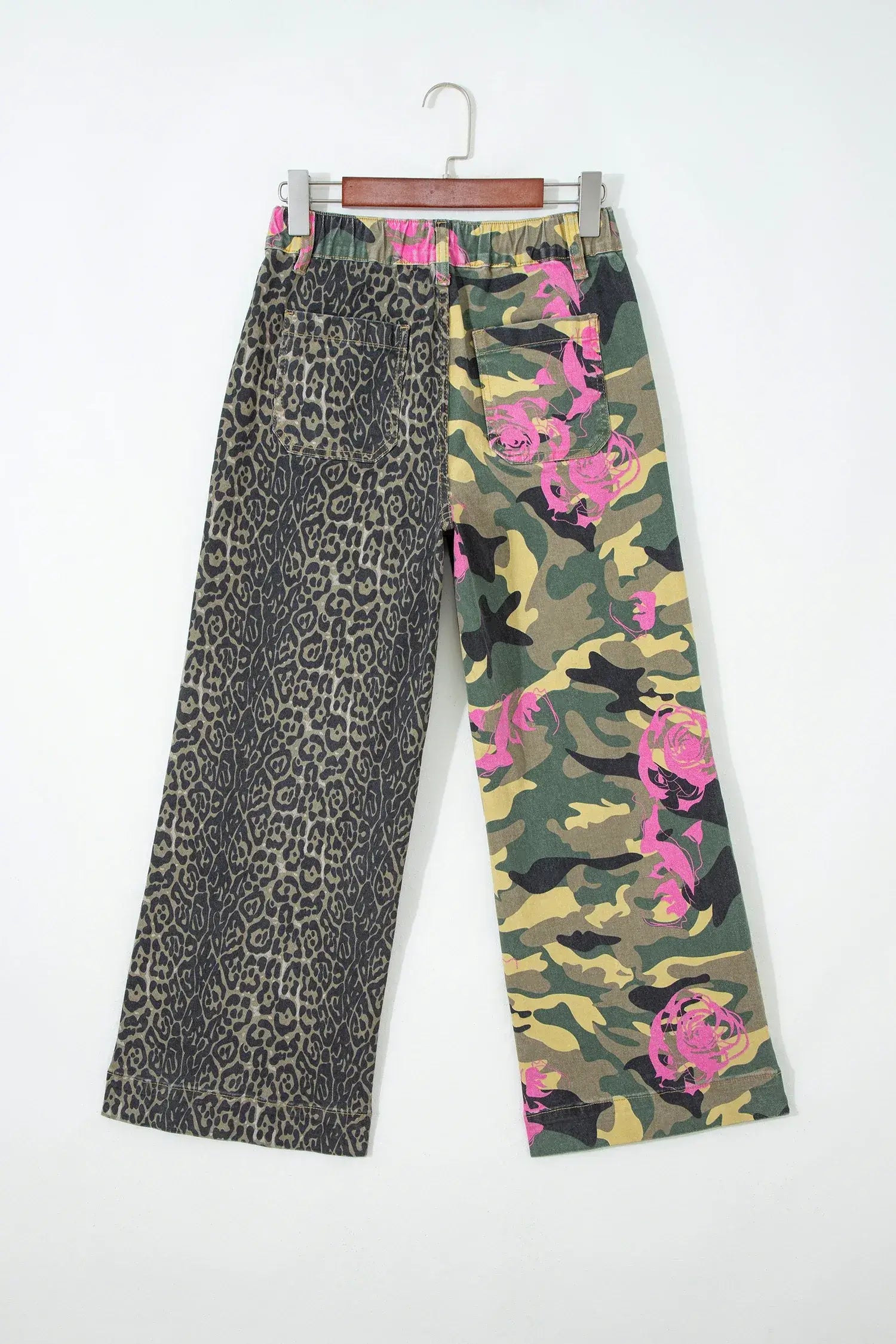 Multicolour Abstract Camouflage Print Contrast Leopard Patchwork Straight Leg Jeans - Sweet Fashion Wholesale