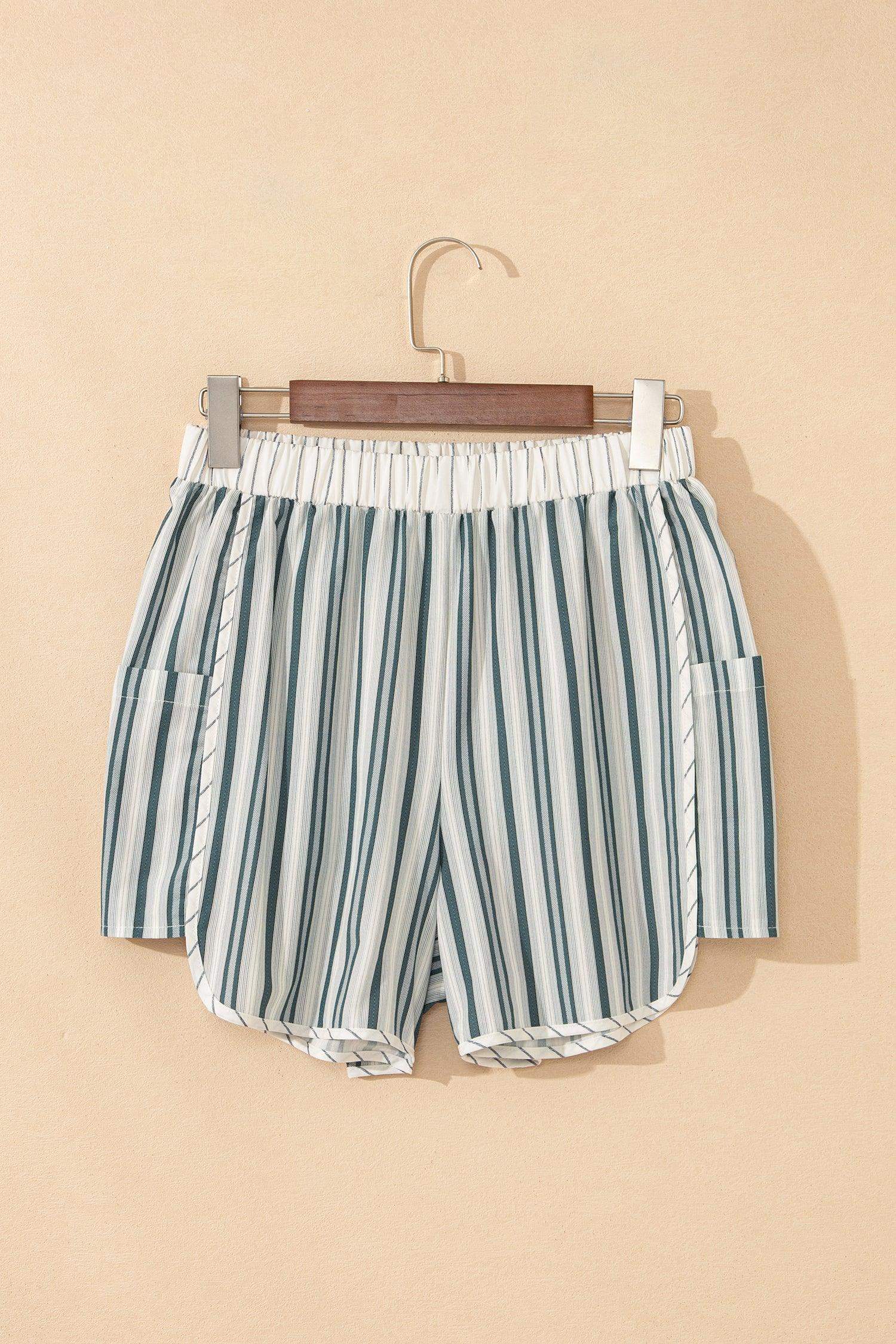 Gray Stripe Elastic Waist Cargo Pocket Casual Shorts - Sweet Fashion Wholesale