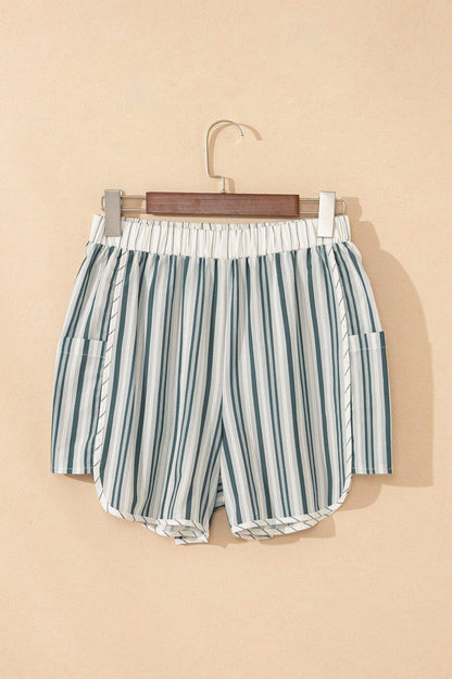 Gray Stripe Elastic Waist Cargo Pocket Casual Shorts - Sweet Fashion Wholesale