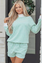 Sky Blue Stripe Oversize Mock Neck Sweatshirt and Shorts Set - Sweet Fashion Wholesale