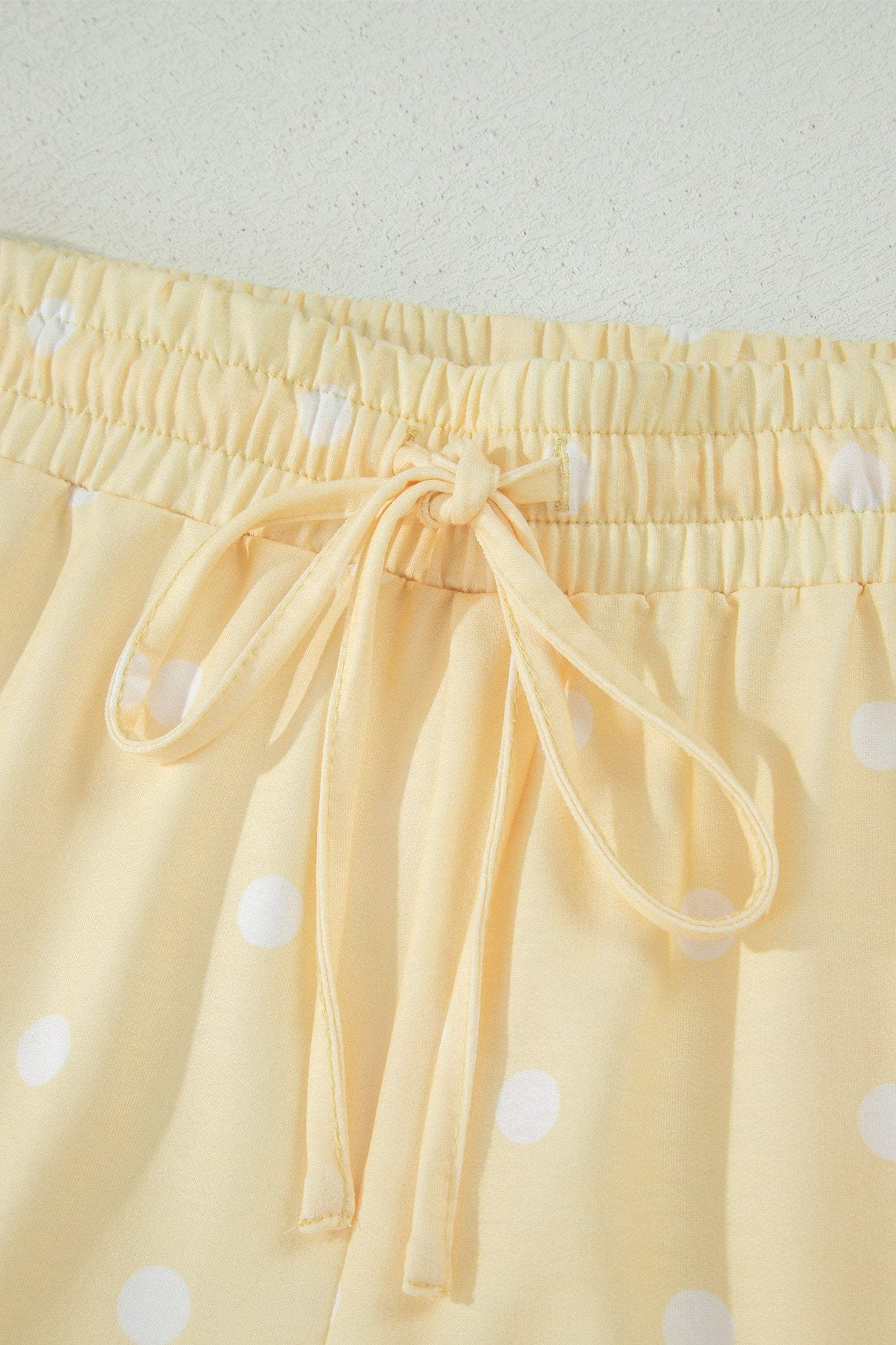 Yellow Exposed Seam Detail Polka Dot Loose Tee Drawstring Shorts Set