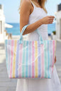 Blackish Green Glossy Striped Vinyl Large Tote Bag