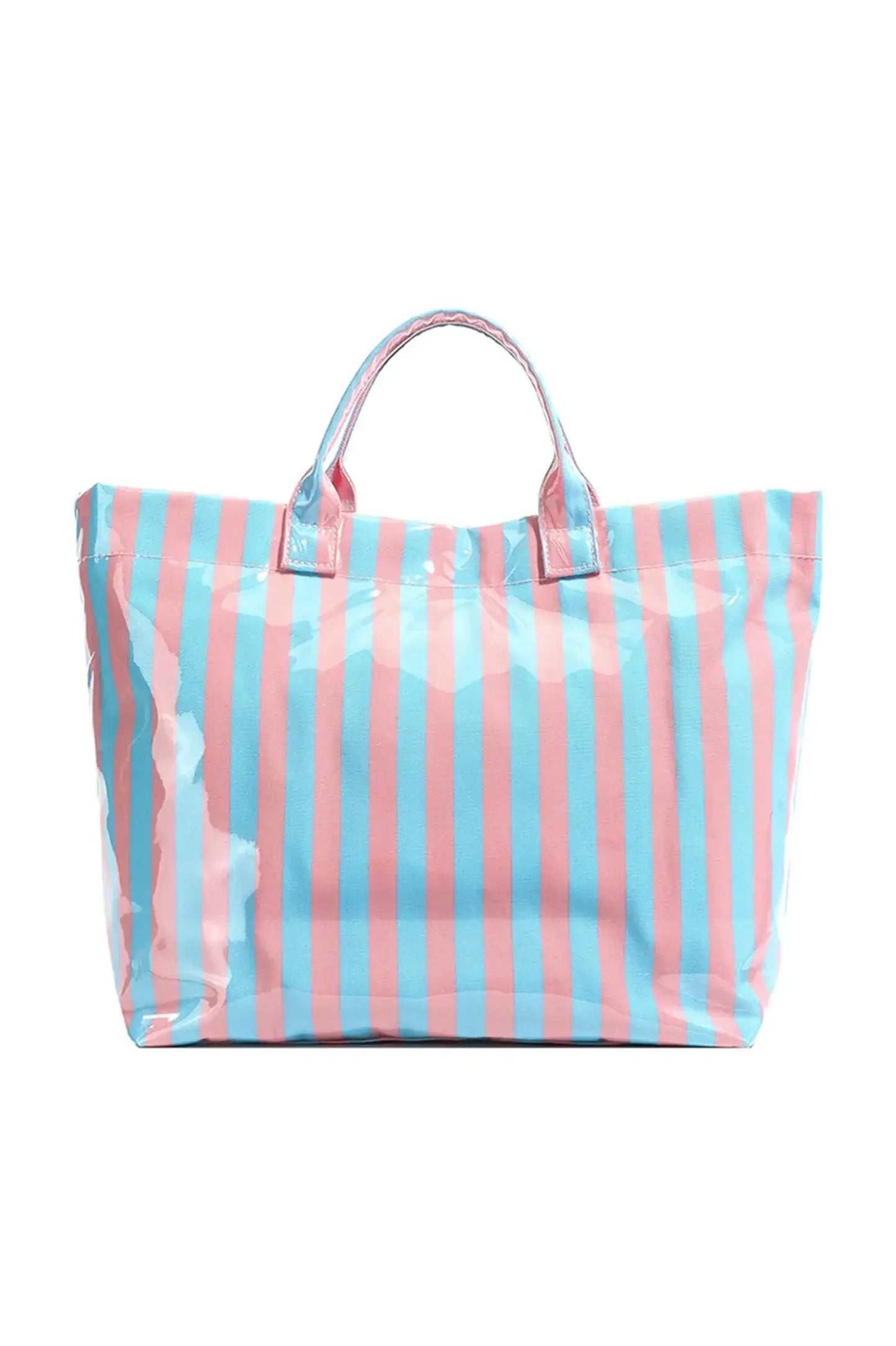 Blackish Green Glossy Striped Vinyl Large Tote Bag