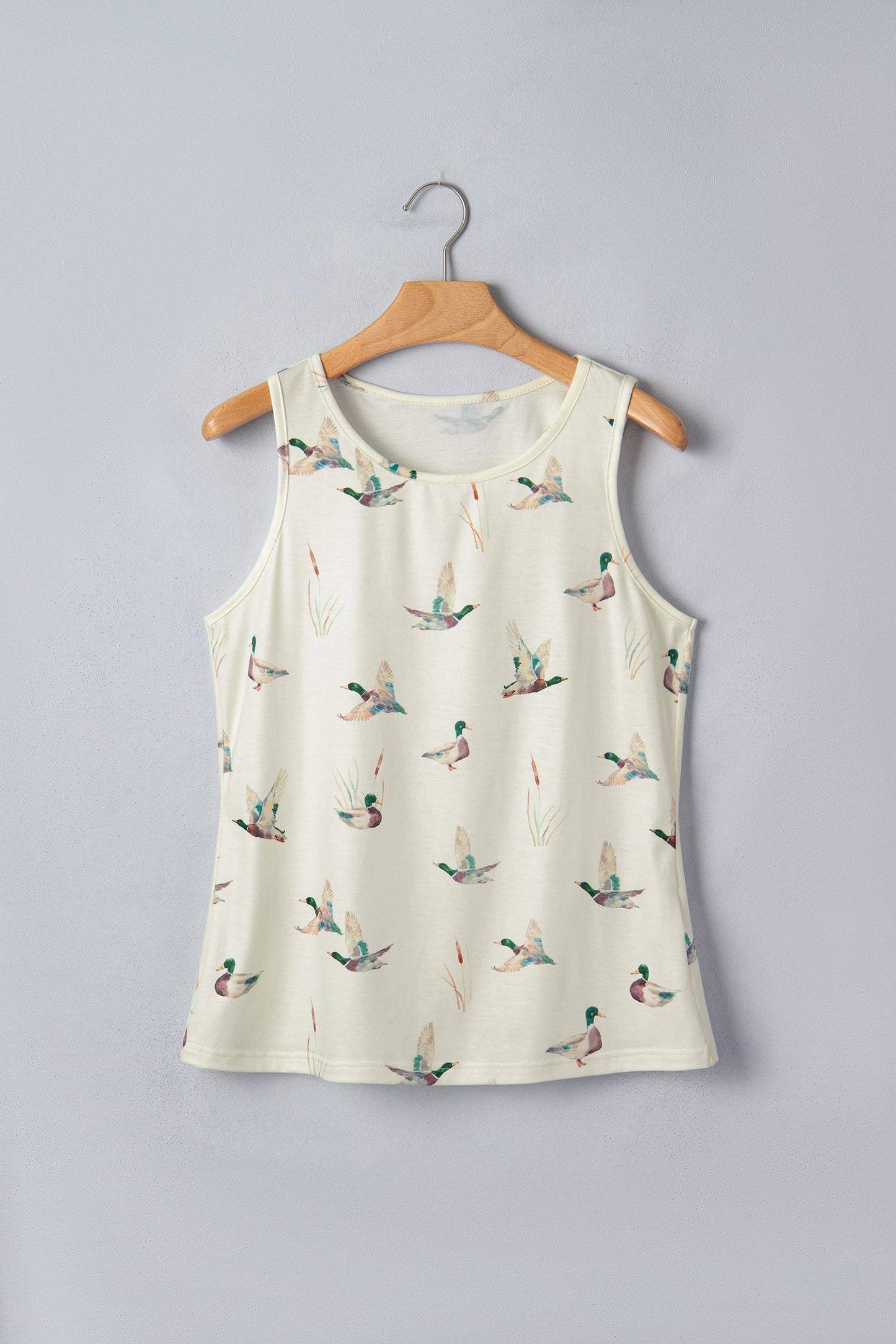 Beige Mallard Print Western Style Tank Top
