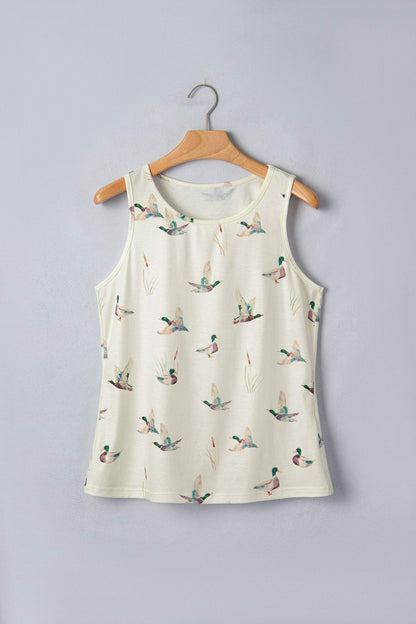 Beige Mallard Print Western Style Tank Top