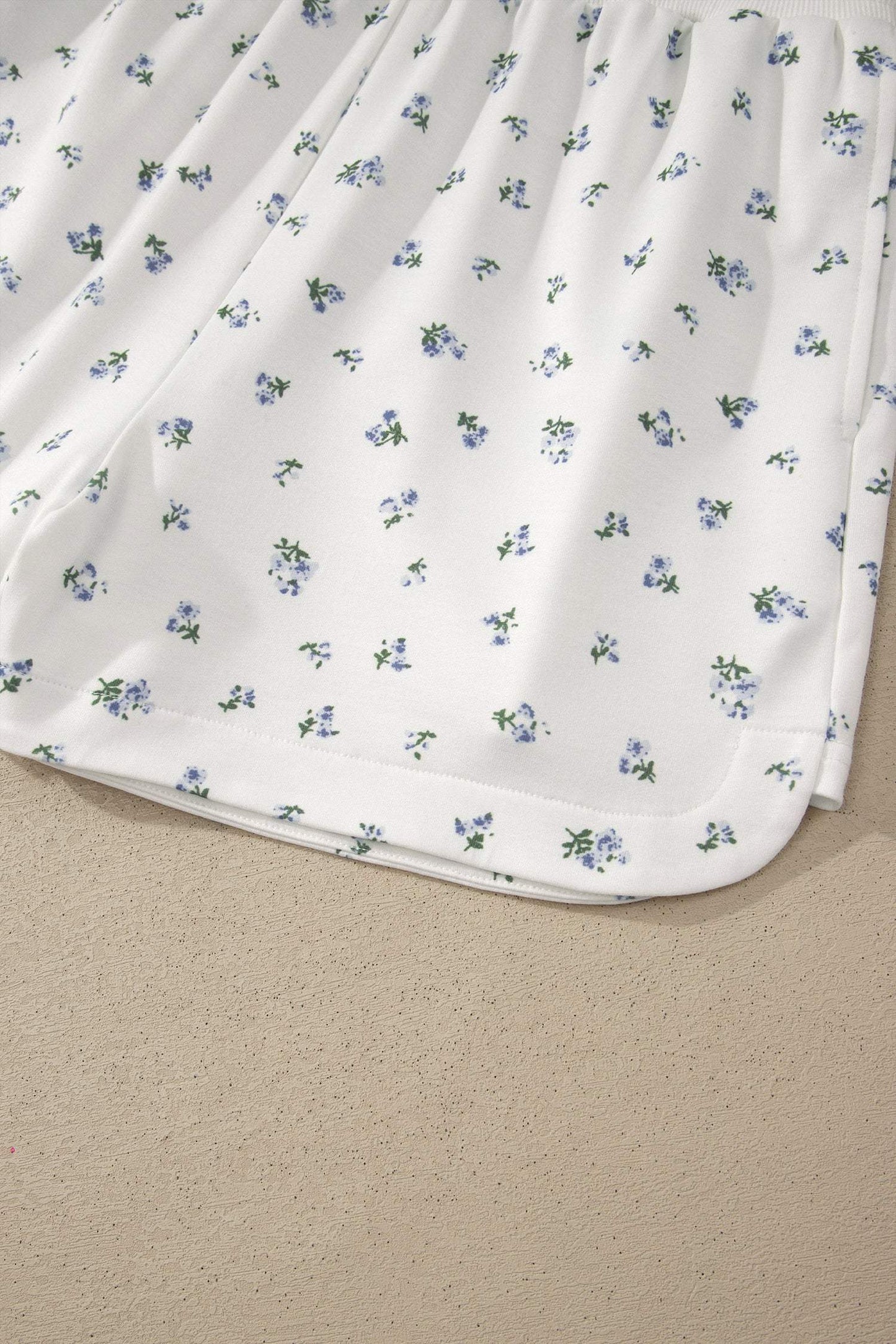 White Floral Print Half Zip Top Matching Short Set