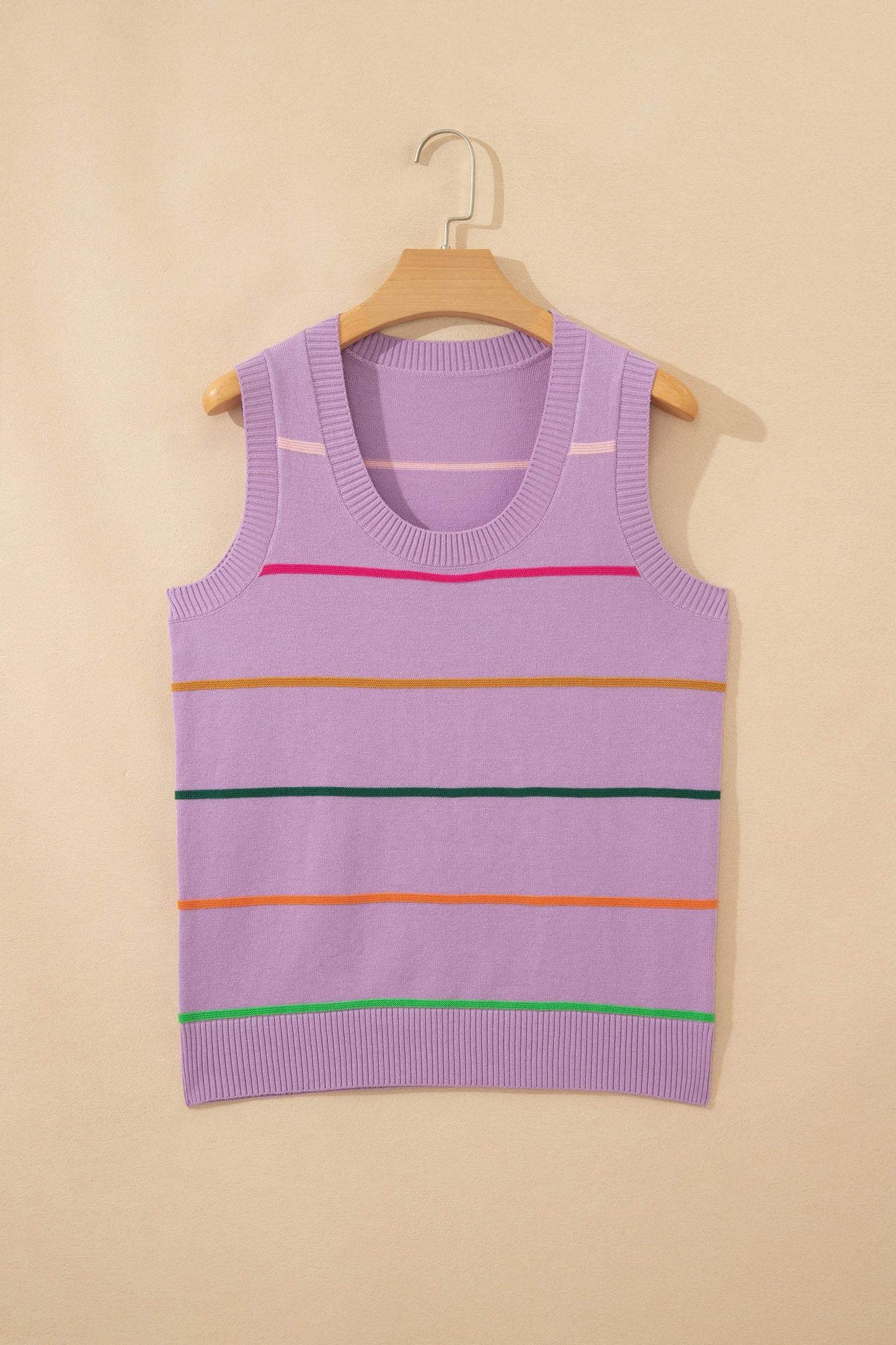 Purple Stripe Round Neck Knitted Sweater Tank
