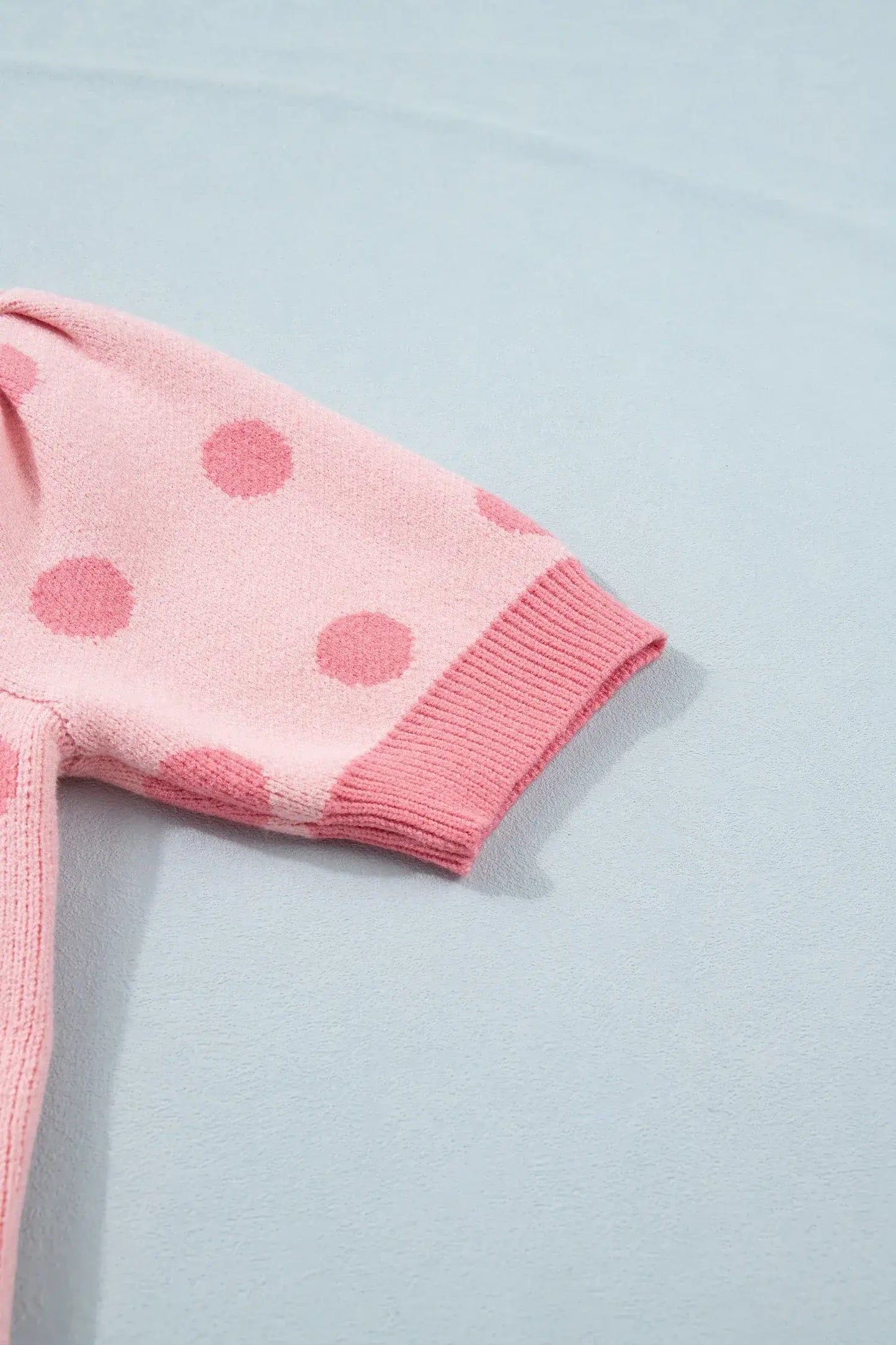 Pink Polka Dot Puff Short Sleeve Sweater Top - Sweet Fashion Wholesale