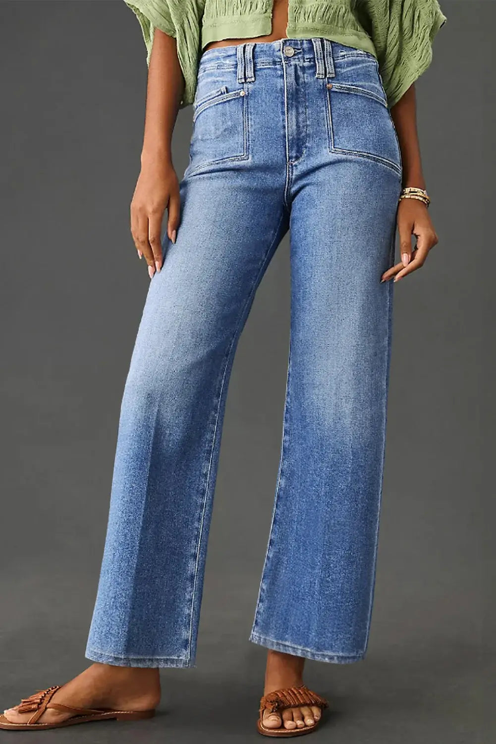 Beau Blue Loose Straight Leg Cropped High Waist Jeans - Sweet Fashion Wholesale