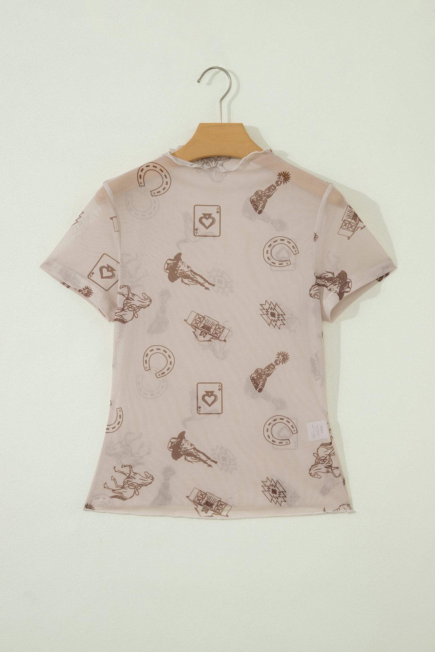 Camel Leopard Printed Mesh Short Sleeve Top