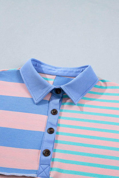 Pink Stripe Exposed Seam Mixed Patchwork Loose Short Set