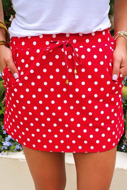 Sachet Pink Polka Dot Drawstring Casual Mini Skort
