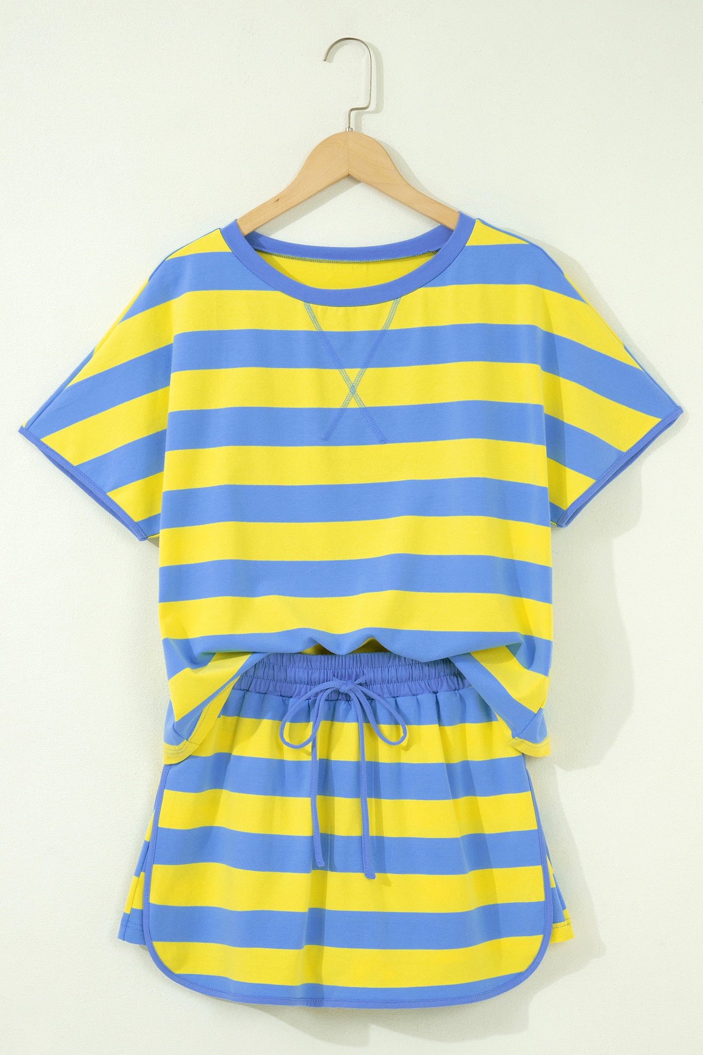 Rose Stripe Dolman Tee Drawstring Skort Athletic 2pcs Set
