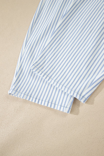 Sky Blue Stripe Casual Barrel Jeans