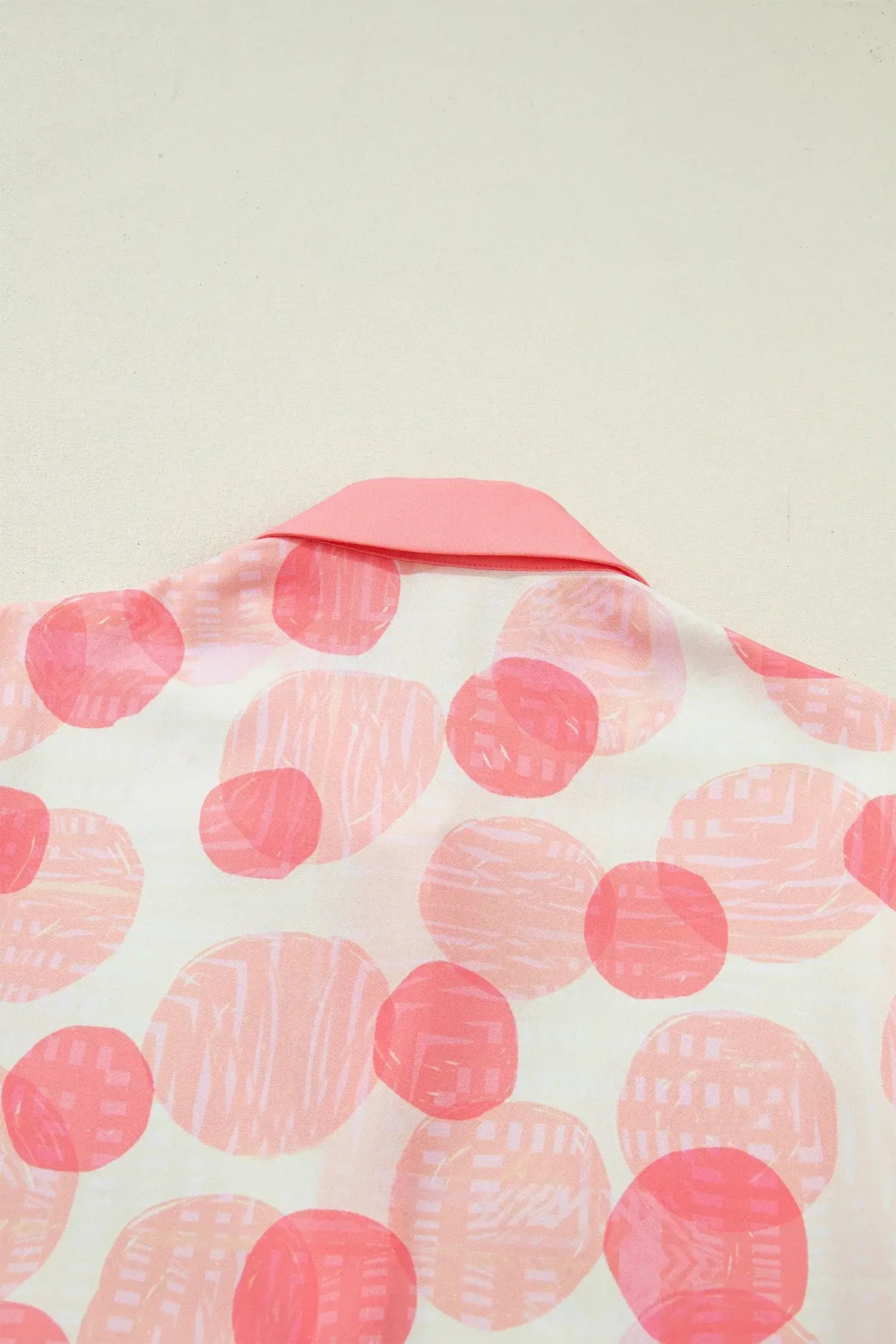 Pink Double Polka Dot Printed Ruffle Trim Short Sleeve Babydoll Shirt - Sweet Fashion Wholesale