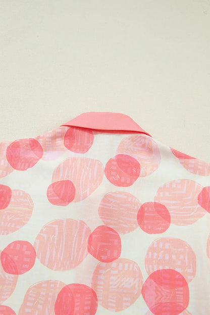 Pink Double Polka Dot Printed Ruffle Trim Short Sleeve Babydoll Shirt - Sweet Fashion Wholesale