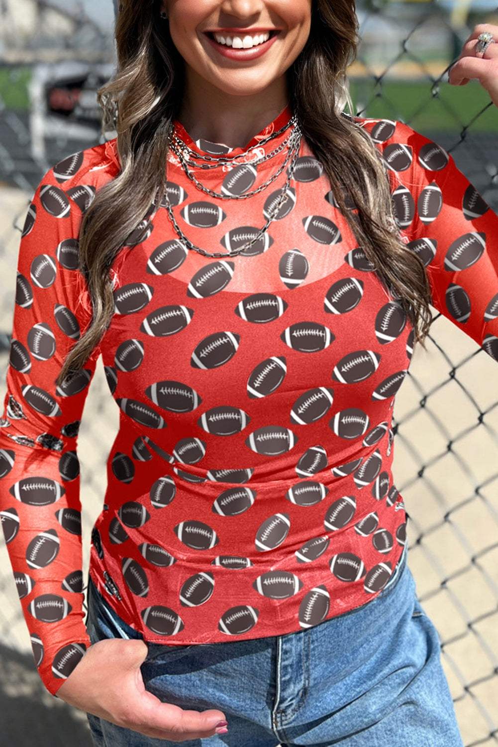 Black Baseball Game Day Sheer Mesh Long Sleeve Top