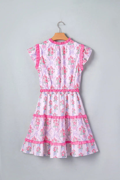Purple Tiered Ruffles Sleeveless Summer Floral Dress - Sweet Fashion Wholesale