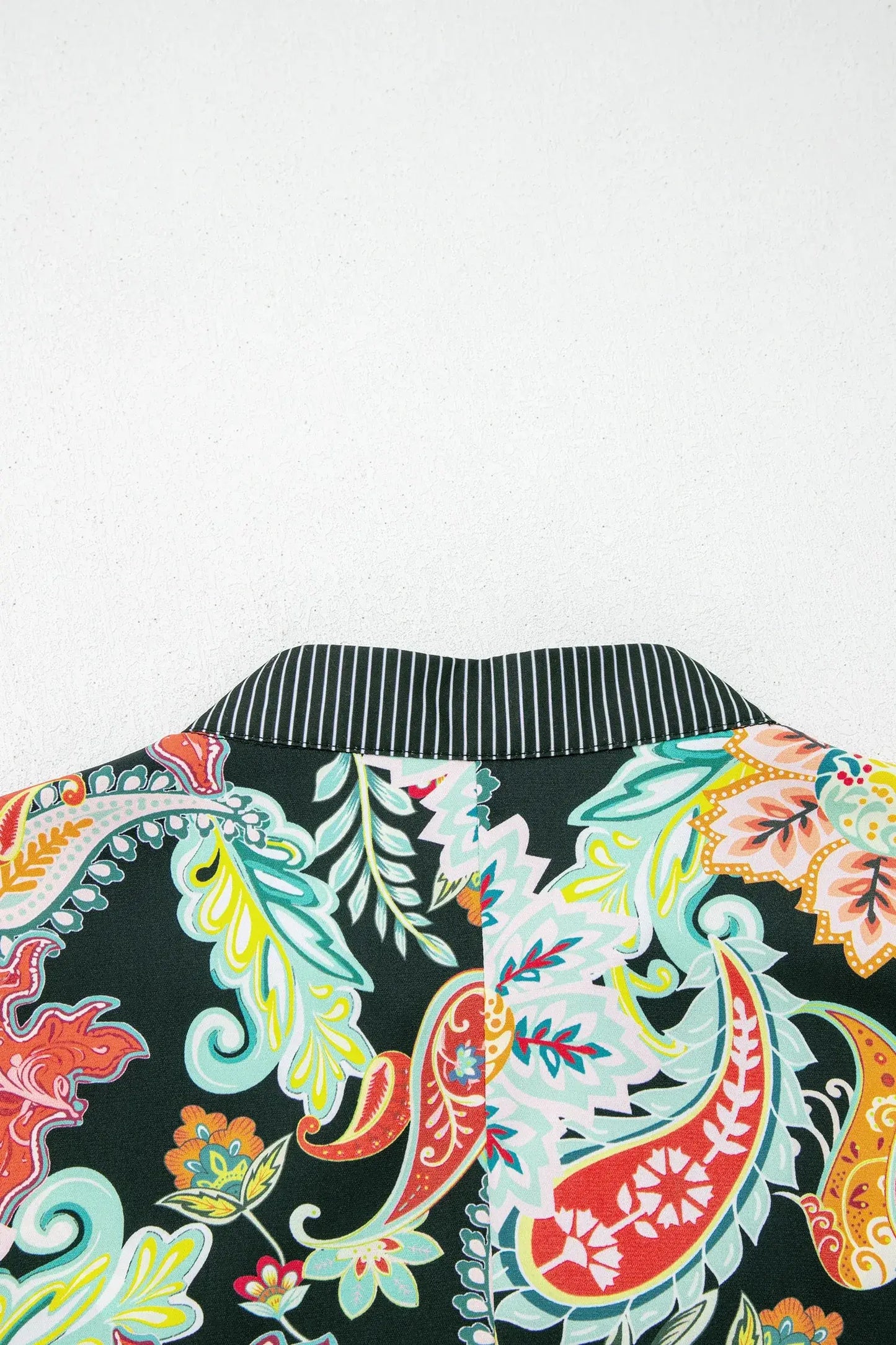 Black Contrast Ricrac Trim Striped Edge Patchwork Floral Print Blouse - Sweet Fashion Wholesale