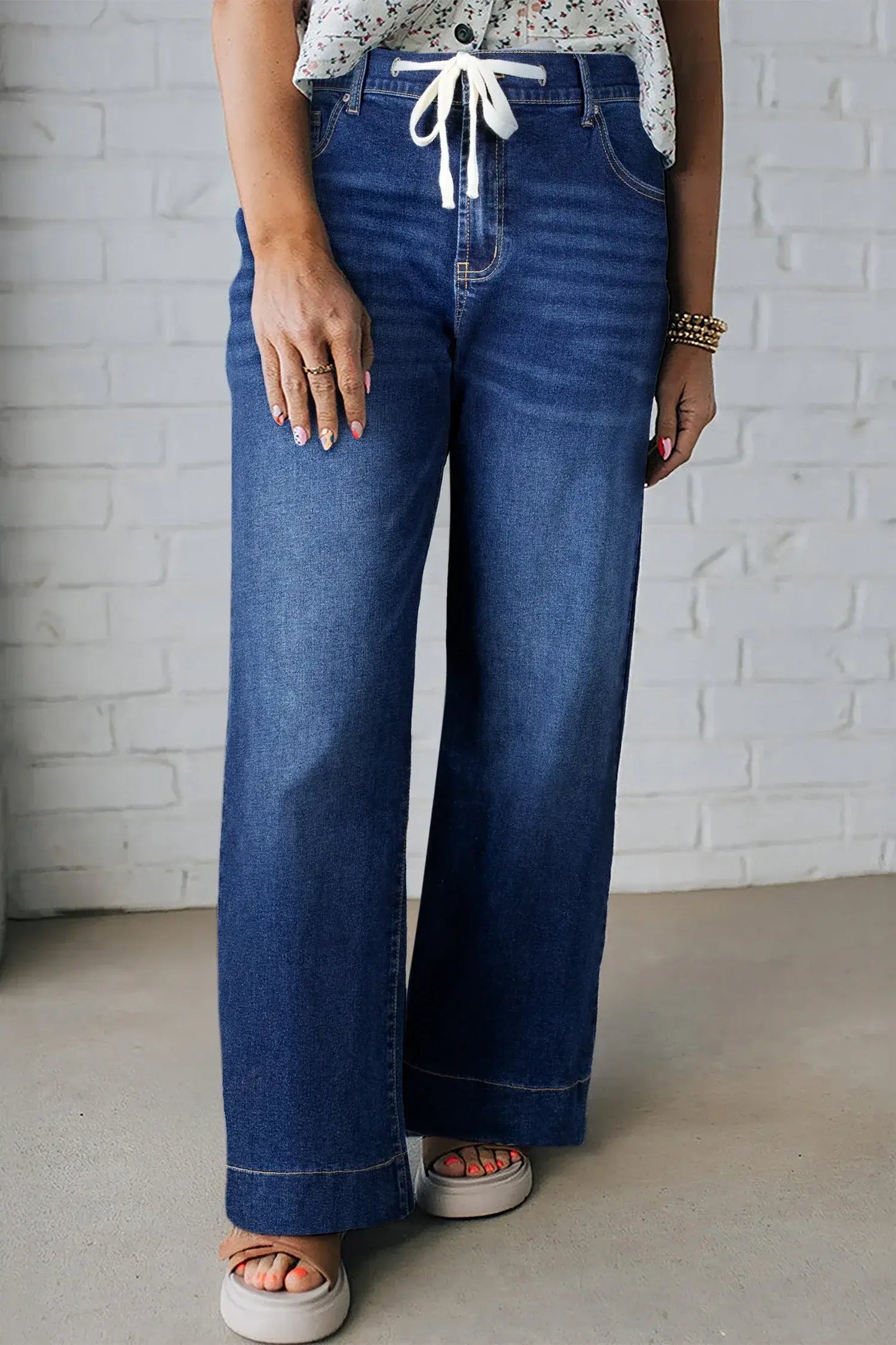 Black Acid Wash Contrast Lace-up Plus Size Jeans - Sweet Fashion Wholesale