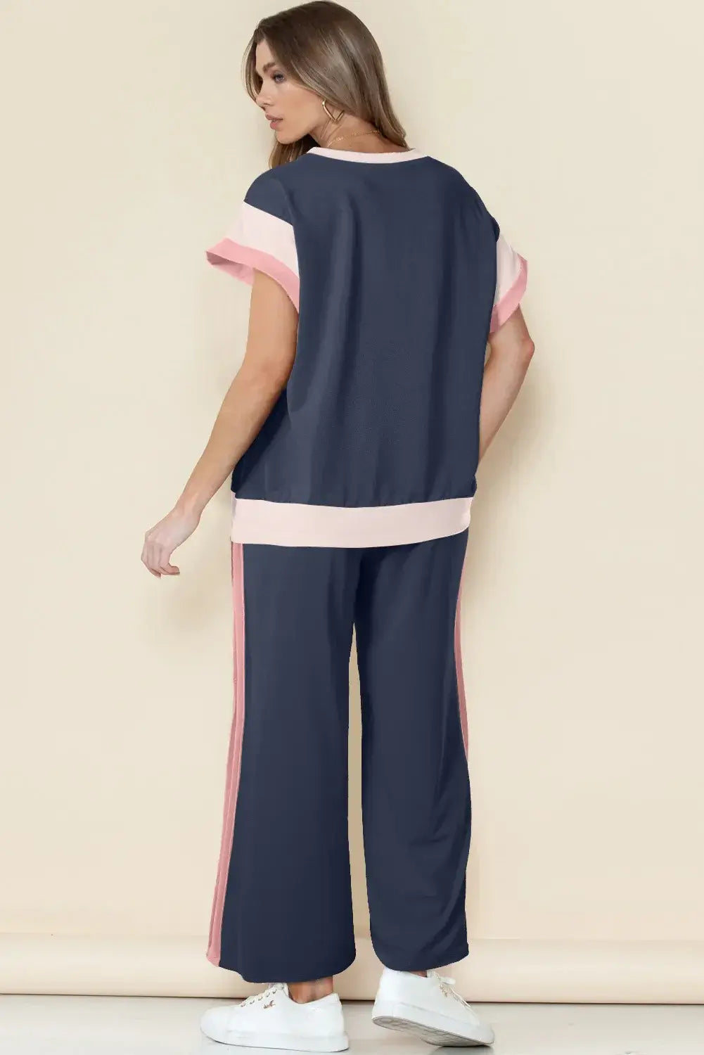 Dark Green Color Block Detail Casual Two-piece Set - Sweet Fashion Wholesale
