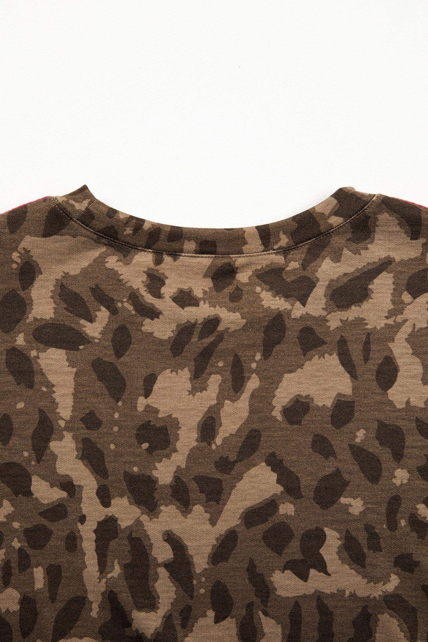 Brown Loose Contrast Striped Accent Leopard T Shirt Mini Dress with Pockets - Sweet Fashion Wholesale