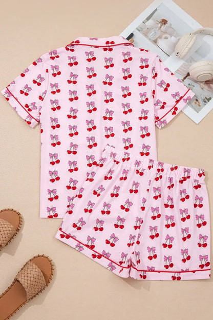 Sky Blue Bow Print Short Pajama Set - Sweet Fashion Wholesale
