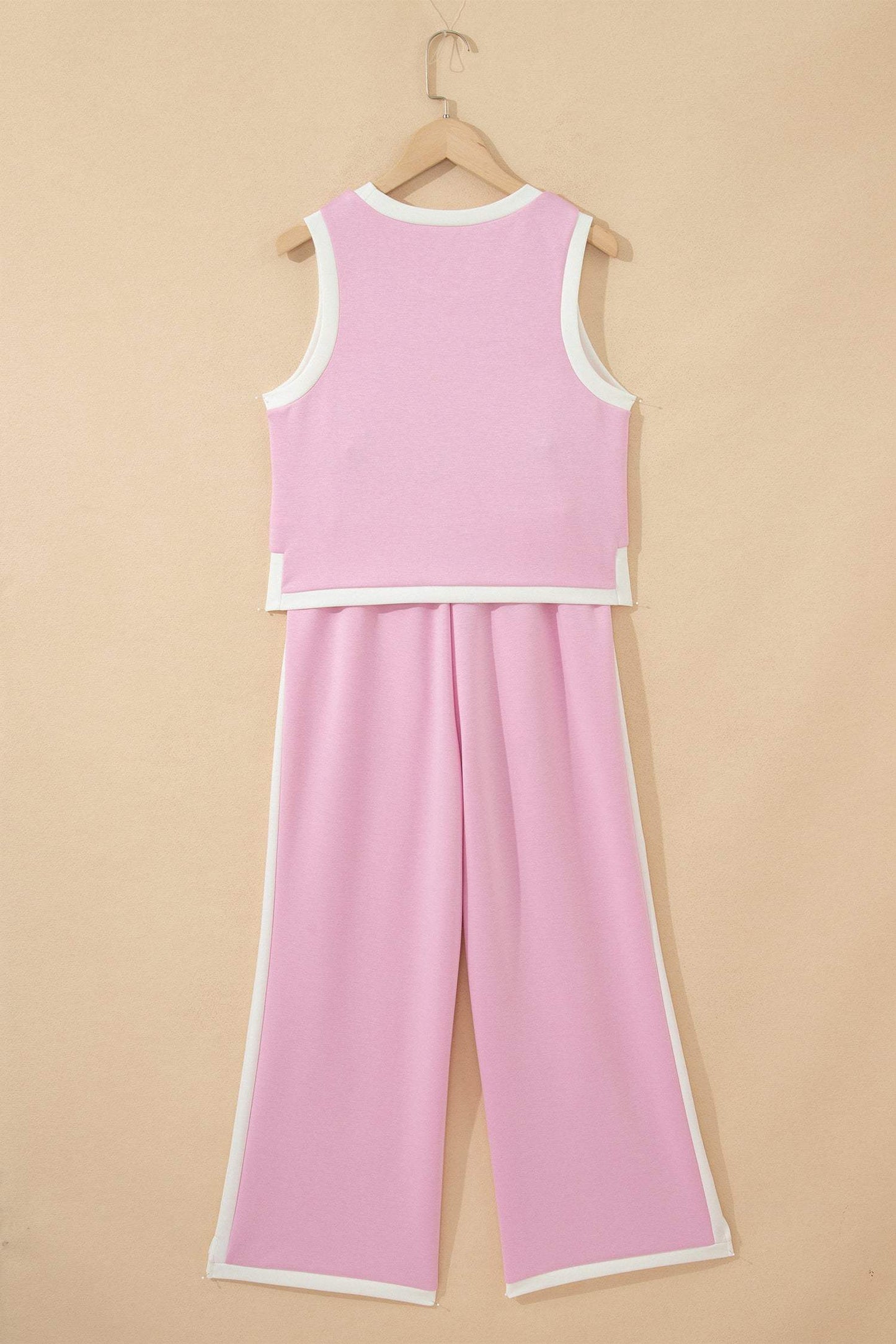 Sky Blue Colorblock Trim Cropped Tank Elastic Waist Shift Pants 2pcs Set