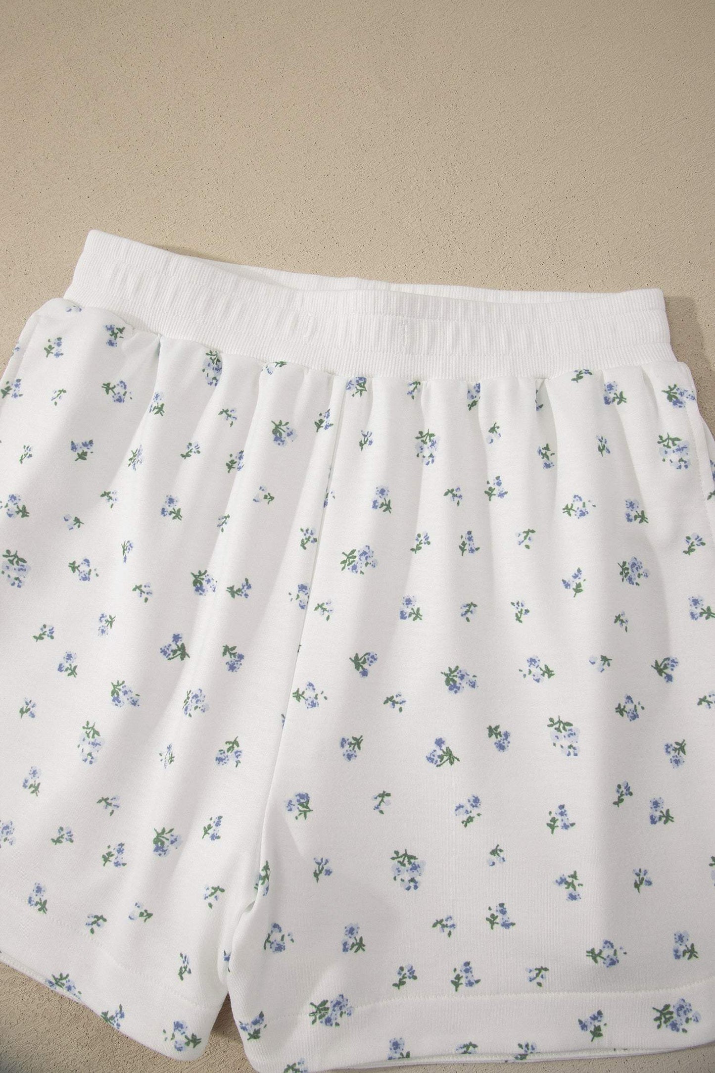 White Floral Print Half Zip Top Matching Short Set