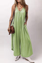 Grass Green Sleeveless V Neck Pocketed Wide Leg Jumpsuit