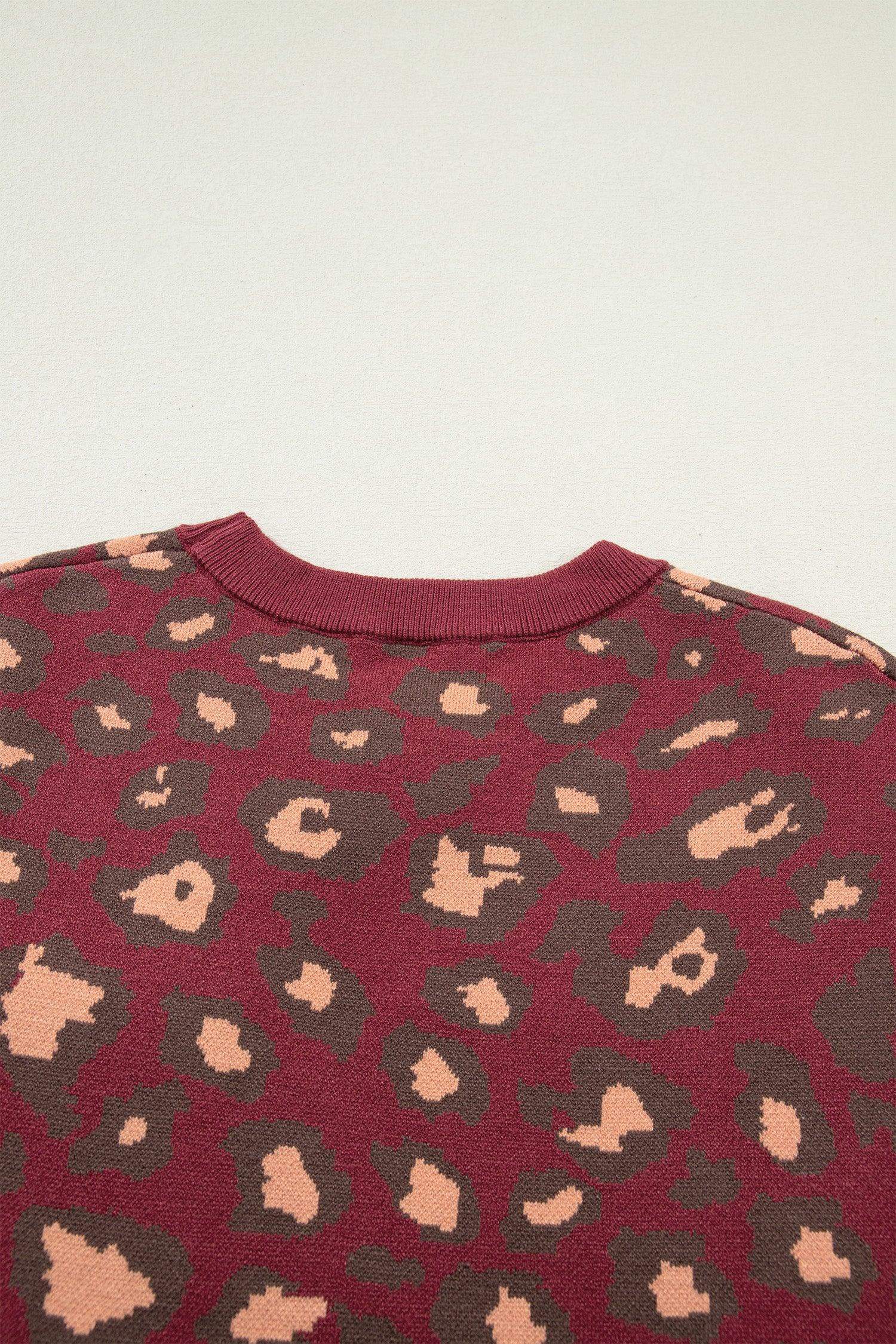 Red Leopard Print Cap Sleeve Knitted Top - Sweet Fashion Wholesale