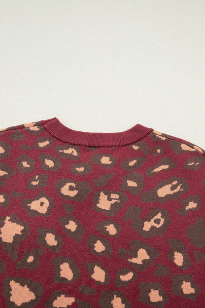 Red Leopard Print Cap Sleeve Knitted Top - Sweet Fashion Wholesale